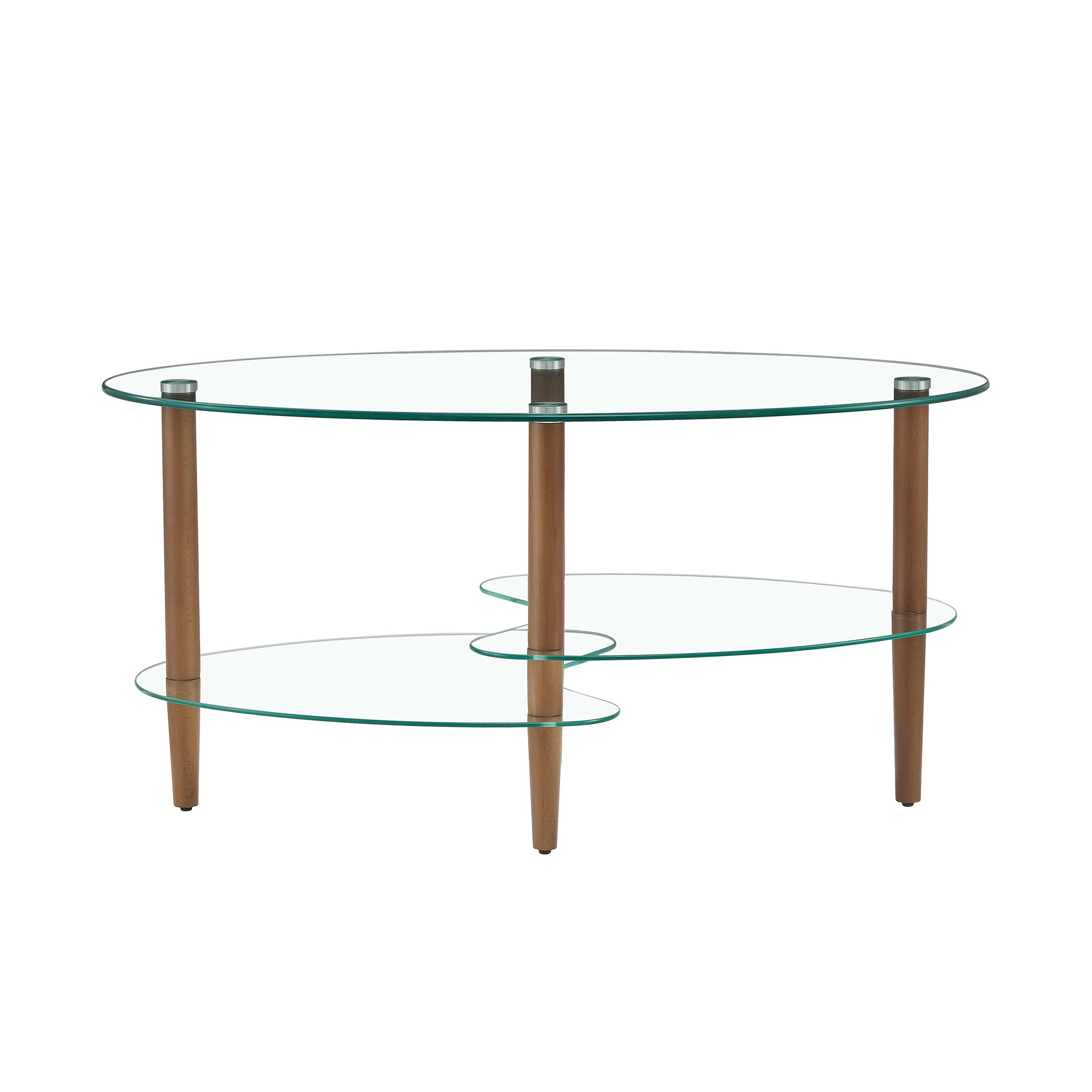 Transparent Oval Glass Coffee Table, Modern Living Room Table, Oak Leg Coffee Table, Three-layer Glass Table
