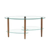 Transparent Oval Glass Coffee Table, Modern Living Room Table, Oak Leg Coffee Table, Three-layer Glass Table
