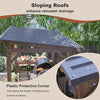 13X 6.5 Ft Wooden Pergola Grill Gazebo With Metal Roof & Bulbs & Bar Counters