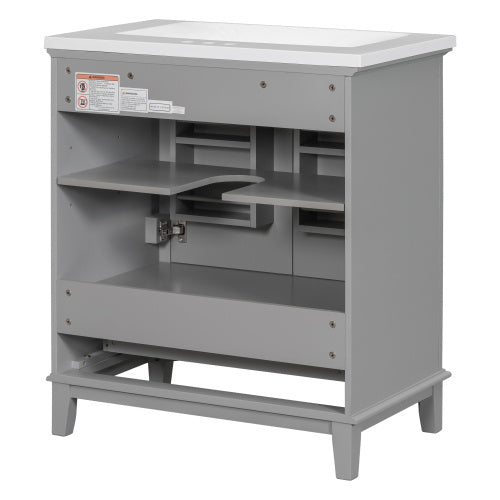 30 Bathroom Vanity With Sink Combo, Multi-functional Bathroom Cabinet With Doors And Drawer, Solid Frame And MDF Board, Grey