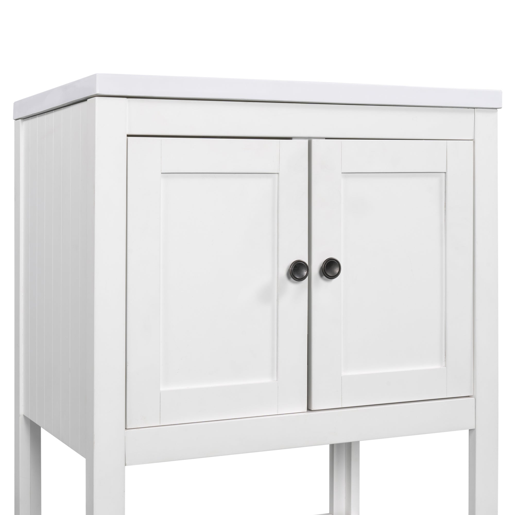 24 White Modern Sleek Bathroom Vanity Elegant Ceramic Sink With Solid Wood Frame Open Style Shelf