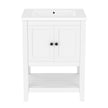 24 White Modern Sleek Bathroom Vanity Elegant Ceramic Sink With Solid Wood Frame Open Style Shelf