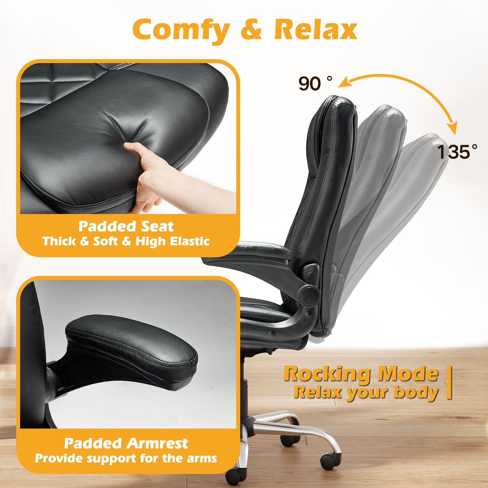 Leather Executive Office Chair With Arm & Rocking Function