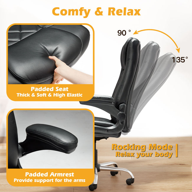 Leather Executive Office Chair With Arm & Rocking Function