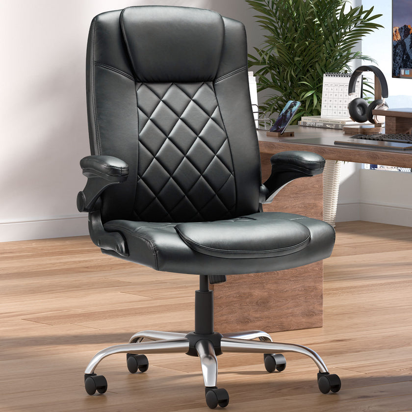 Leather Executive Office Chair With Arm & Rocking Function