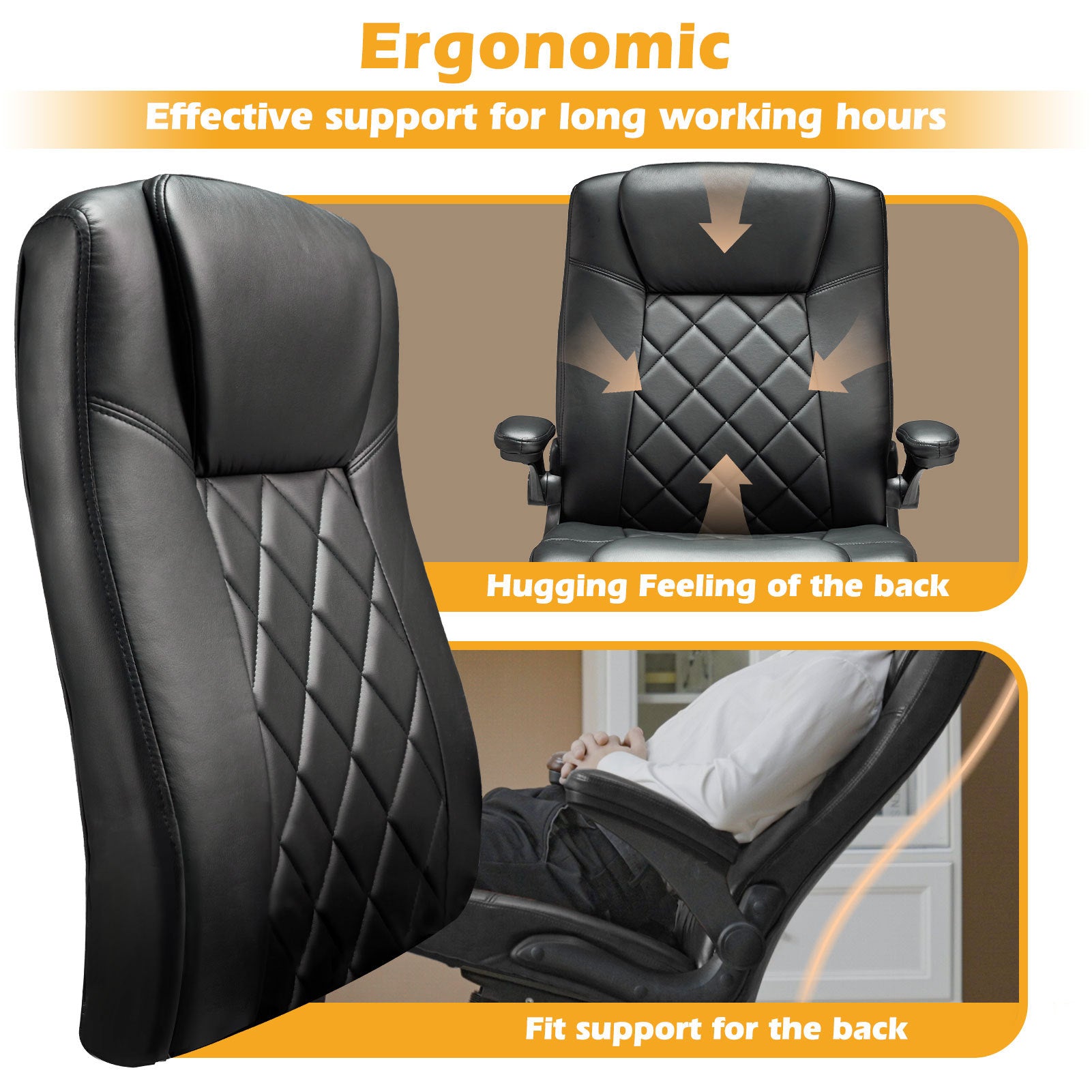 Leather Executive Office Chair With Arm & Rocking Function