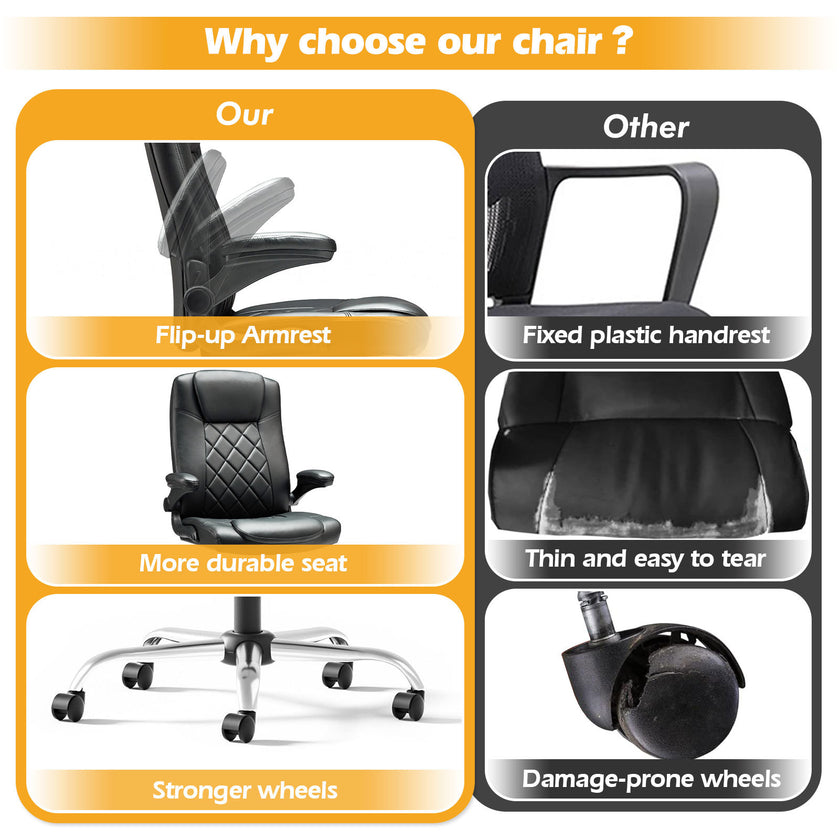 Leather Executive Office Chair With Arm & Rocking Function