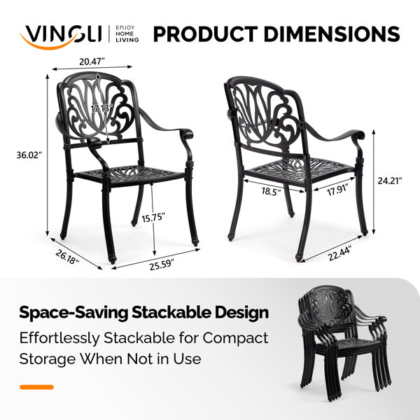 2pcs Black Cast Aluminium Stacking Chair