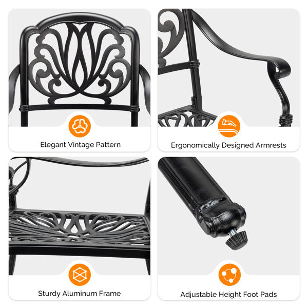 2pcs Black Cast Aluminium Stacking Chair