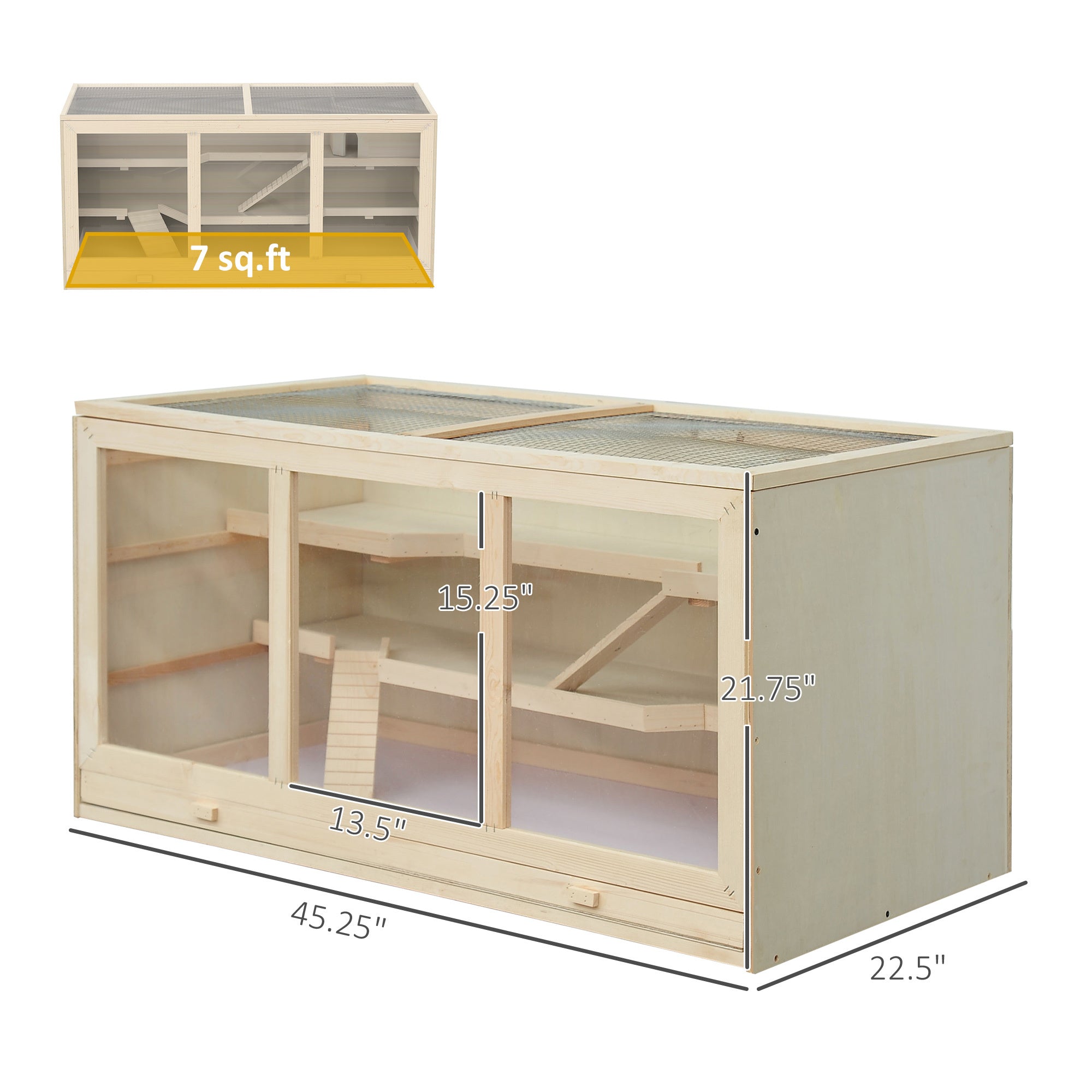 Hamster Cage 3 Tiers Wooden Big Habitat Mice Rat Exercise Play House Pen Opening Roof Ramps