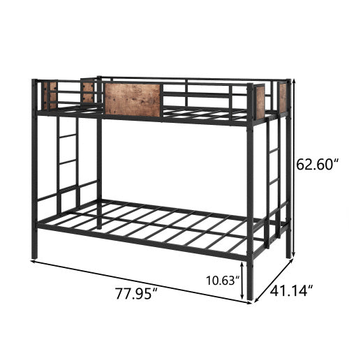 Twin Over Twin Size Metal Bunk Bed With Double Safety Guard Rails, Heavy Duty, Space-Saving Design, Steel Bed For School, Bedroom