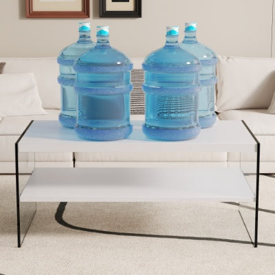 Double Rectangular Coffee Table. The Board Surface Is MDF, With White Stickers, And Both Sides Are Transparent Tempered Glass. Suitable For Living Room, Bedroom And Other Occasions