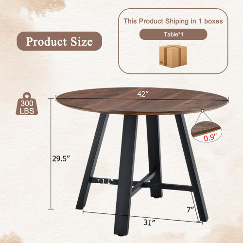 Modern Minimalist Round Dining Table And Coffee Table. 42 Inch Diameter MDF Table Top, Deep Wood Grain Table Top, Black Metal Legs, Fits Home & Office F-1172