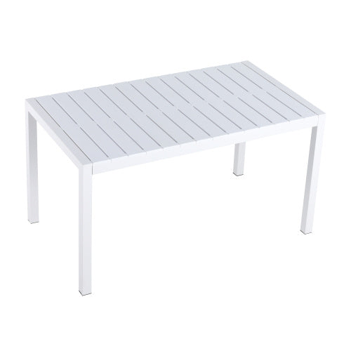 55 Inch White Modern Long Table - Indoor Outdoor Multi-Purpose Dining Table, Patio Table, Garden Table - Lightweight PP Tabletop With Metal Legs For Kitchen, Courtyard, Terrace Gatherings