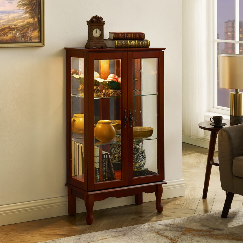 Display Cabinet With Adjustable Shelf And Mirrored Back Panel