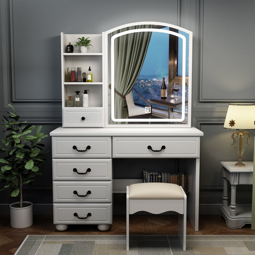 Vanity Desk With Mirror & Lights, Makeup Table Set