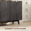 Fluted Sideboard Buffet Cabinet, 55 Coffee Bar Cabinet With 4 Doors, 2 Adjustable Shelves, 5 Wood Legs, Dark Gray