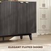 Fluted Sideboard Buffet Cabinet, 55 Coffee Bar Cabinet With 4 Doors, 2 Adjustable Shelves, 5 Wood Legs, Dark Gray