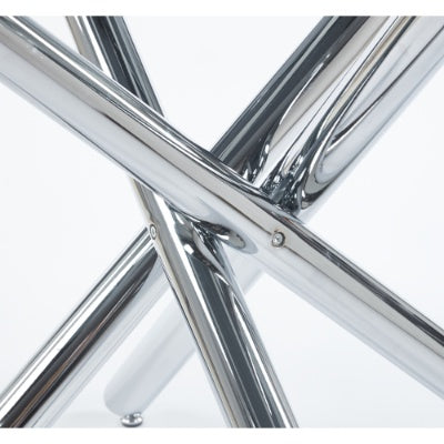 Chrome Dining Table With Metal Leg And Glass,Modern Space Saving Kitchen Table For Living Room,120X120X75CM