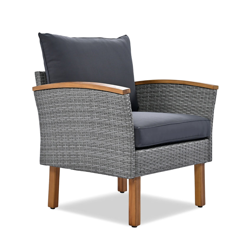 9-Piece Patio Rattan Set With Acacia Wood Legs & Tabletop, Outdoor Conversation