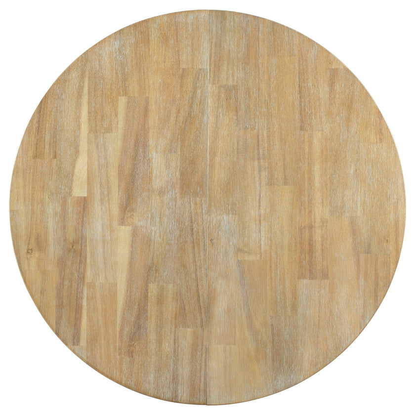 TREXM Farmhouse Extendable Round Dining Table With 16 Leaf Natural Wood