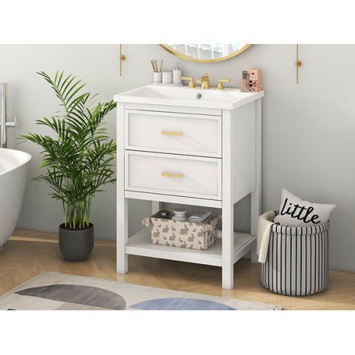 24'' Bathroom Vanity With Top Sink, Modern Bathroom Storage Cabinet With 2 Drawers, Single Sink Bathroom Vanity Replace SW000101AAK