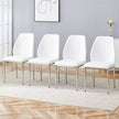 Set Of Four White PU Comfort Dining Chairs 17.7x25Dining Chair With Extended Backrest,WHITE PU,Silver Metal Legs,Suitable For Various Places Such As Family Restaurants, Hotels, Coffee Shops,etc.