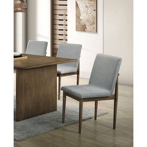 Natural Tone Frame Light Gray Fabric Set Of 2pc Side Chairs Dining Room Furniture Chair Upholstered Seat