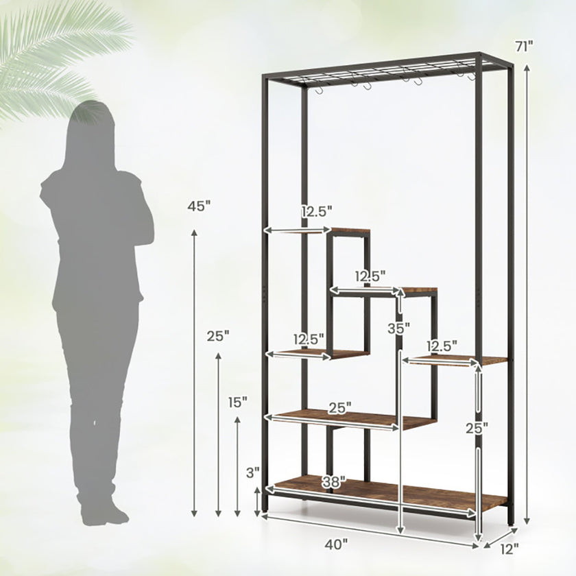 6-Tier Tall Plant Stand 71 Inch Metal Indoor Plant Shelf With 10 Hanging Hooks