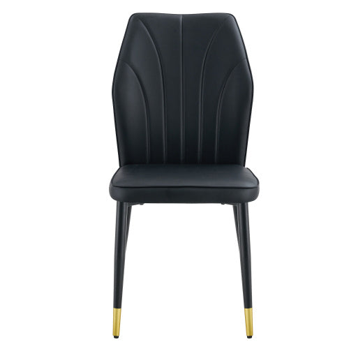 4 Modern Dining Chairs With Stylish PU Patterned Backrest And Black Metal Legs For A Comfortable Home Experience In The Kitchen, Bedroom And Office.