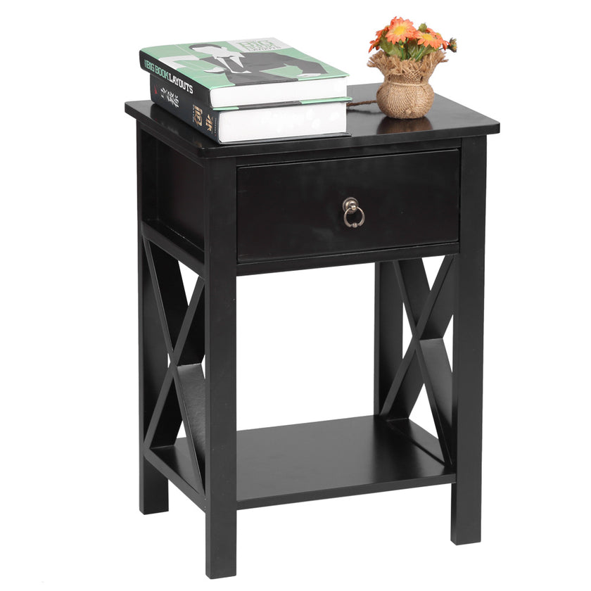 Black, MDF Painted, 40x30x55cm, Bedside Table
