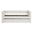 Twin Size Daybed, Upholstered Sofa Bed,The Bottom Pulls Out To Form A Bed ,Striped Corduroy Fabric- Beige 86x43.5x34
