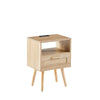 15.75  Rattan End Table With Power Outlet, USB Ports, Drawer   Solid Wood