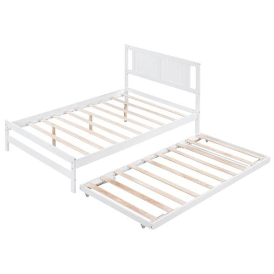 Full-size Platform Bed With Adjustable Rollers, White
