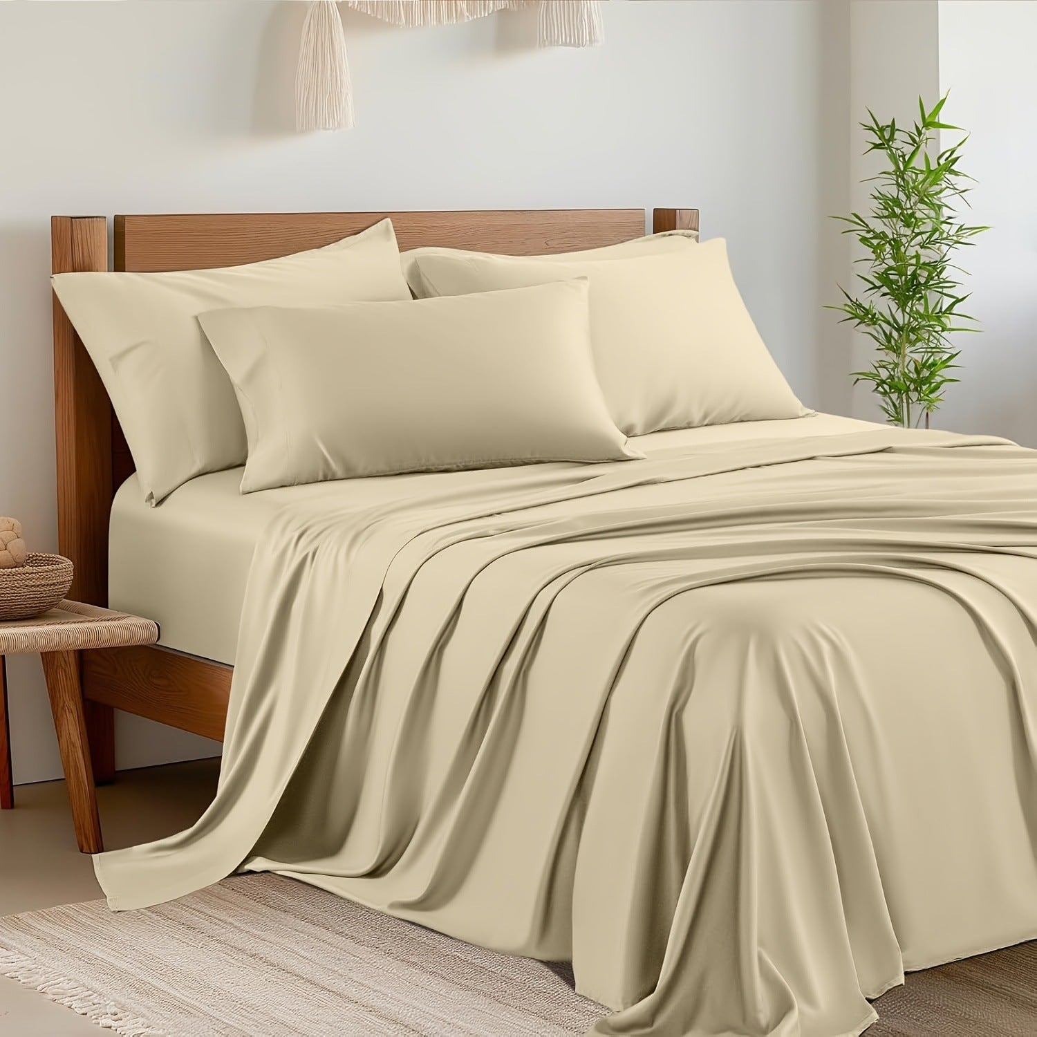 6pcs Bed Sheet Sets Blend Rayon Derived From Bamboo