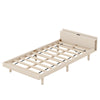 Modern Twin Platform Bed Frame With USB Ports, White Washed Color