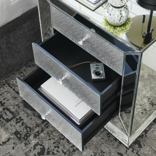 W 22 X D 16.5 X H26.4 Elegant Mirror Three Drawer Cabinet, Drawer Inlaid With Diamond Glass Mirror Three Drawer Cabinet, Suitable For Corridor, Living Room, Corner, Bedroom, Sofa