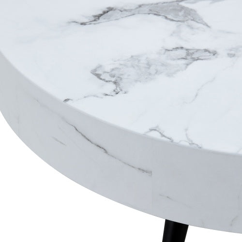 31.5 White Marble-Patterned MDF Round Coffee Table With Black Metal Legs.Adjustable Feet,Coffee Table,Round Table Design,MDF Material,White Marble Pattern