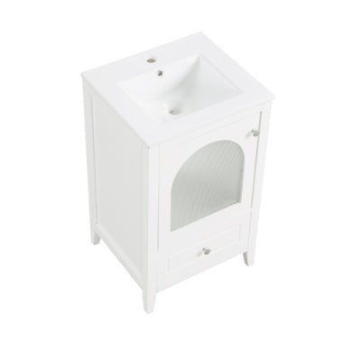 20 Bathroom Vanity With Sink, Bathroom Cabinet With Soft Closing Glass Door, A Drawer, Black