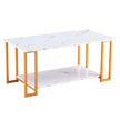 D&N Coffee Table, 2 Layers 1.5cm Thick Marble MDF Rectangle 39.37  L Tabletop Iron Coffee Table , Dining Room, Coffee Shop, Resterant, White Top, Gold Leg
