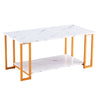 D&N Coffee Table, 2 Layers 1.5cm Thick Marble MDF Rectangle 39.37  L Tabletop Iron Coffee Table , Dining Room, Coffee Shop, Resterant, White Top, Gold Leg