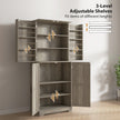 Farmhouse Kitchen Pantry, 72 Tall Pantry Cabinet With 4 Barn Doors, 4 Adjustable Shelves And 8 Door Shelves, Gray Wash