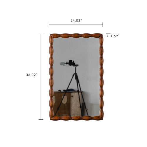 Mid-Century Modern Mirror With Solid Wood Frame,Wall-Mounted High-Definition Non-deformable Bedroom Mirror, Living Room Mirror,Brown