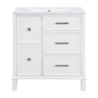 30 Inch Bathroom Vanity With Ceramic Sink, Flip-Out Drawer Design For Plumbing, White Painted MDF Cabinet With Solid Wood Legs