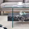 43.3 Inch Modern Two-Tier Coffee Table - Clear Tempered Glass And Black Marble Texture, Multifunctional Storage Design.The Bottom Tier Includes A Drawer.Can Be Used As A Coffee Table,side Table,etc