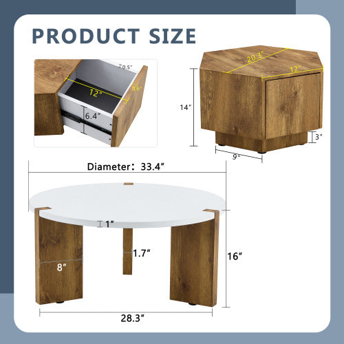 Fashionable And Versatile MDF Material Coffee Table Set, Unlocking A New Style In The Living Room.All Are Made Of MDF Material, With White And Wood Textured Stickers On The Surface.
