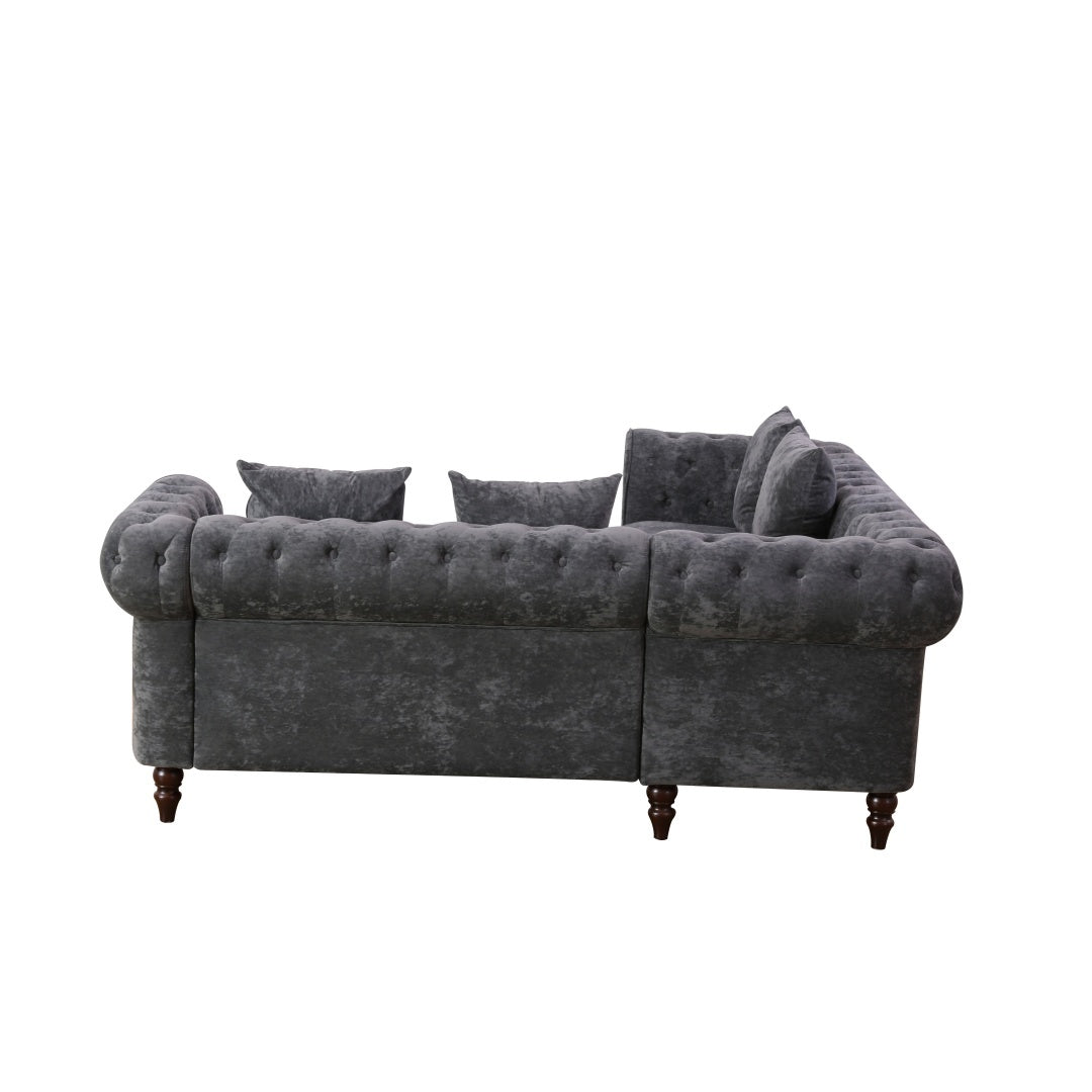 Black Flannelette 2-Piece Couch Living Room Sofa Set