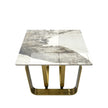 Rectangular End Table With Sintered Stone Top, Gold Metal Frame For Living Room