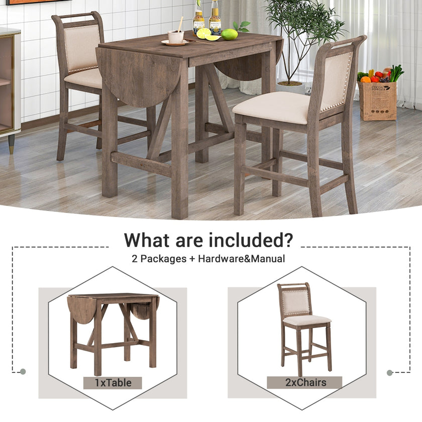 TOPMAX 3-Piece Wood Counter Height Dining Set With 2 Upholstered Chairs
