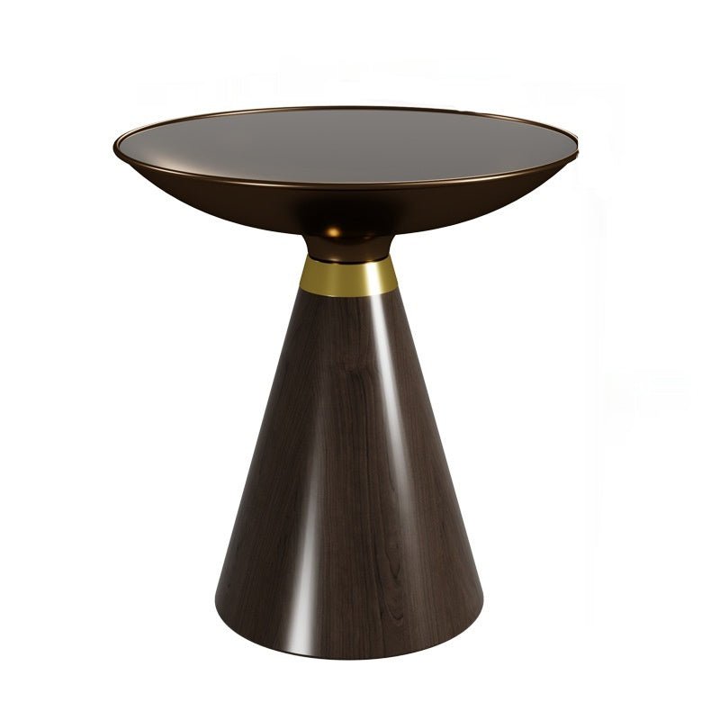 Tempered Glass Round Light Luxury Modern Solid Wood Side Table